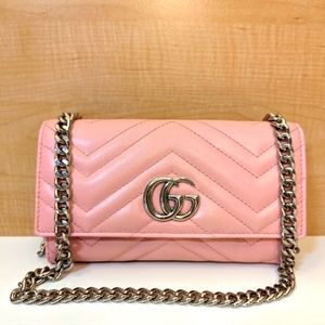 ✨Gucci✨ marmont GG logo pink leather wallet converted to crossbody